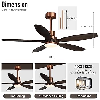 ( ΦωΦ ) KAPOEFAN Black and Gold Ceiling Fan with Lights,52 Inch